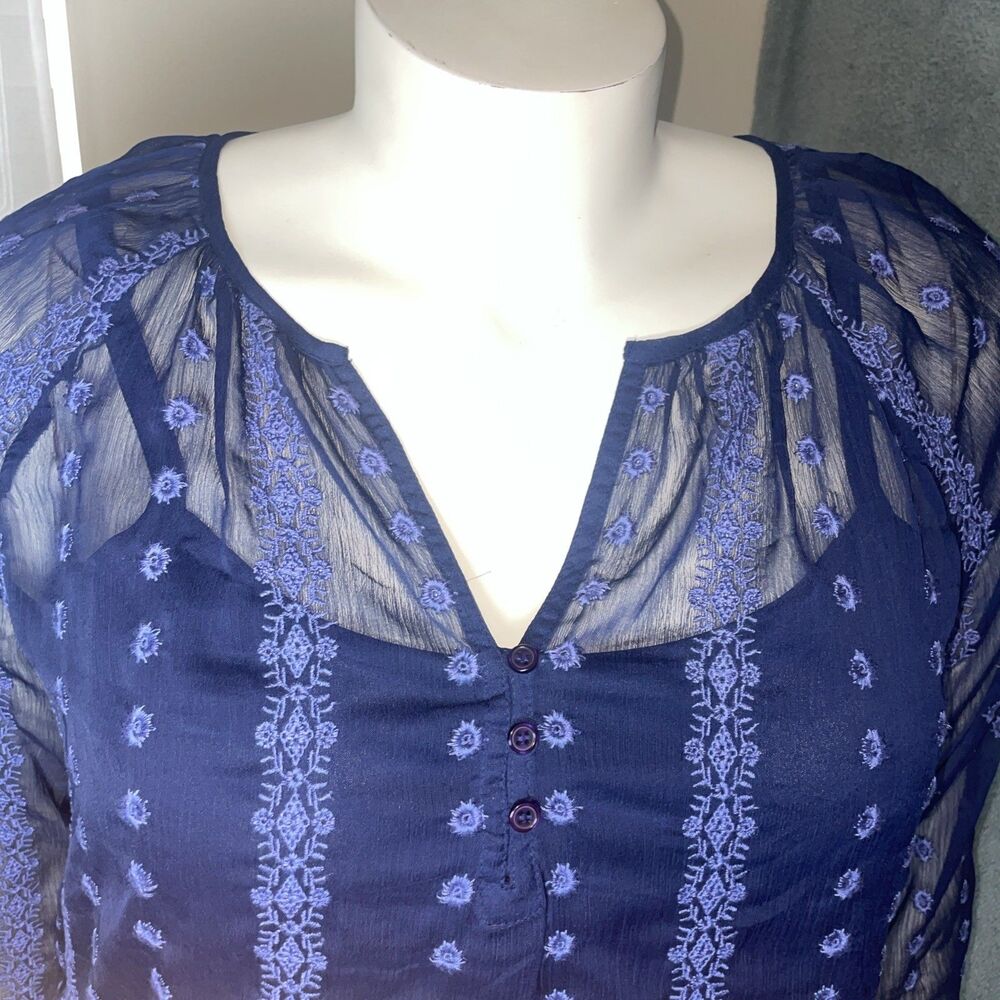Olive And Oak Womens Blouse‎ 1X Blue Half Sleeve Lined Peasant Boho Festival Top - Picture 7 of 11